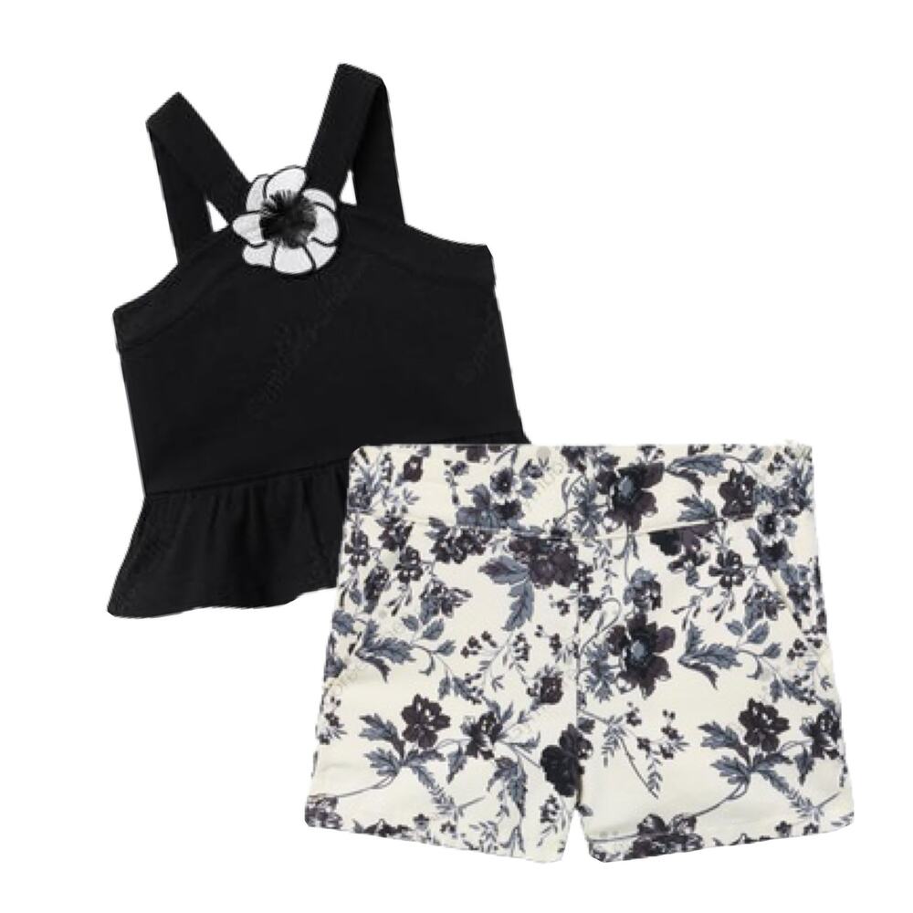 Janie and Jack Girls Black & White Floral Outfit - 6-12M